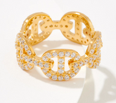 Diamonique Gold Clad Sterling Silver Pave Mariner Link Eternity Ring Size 8